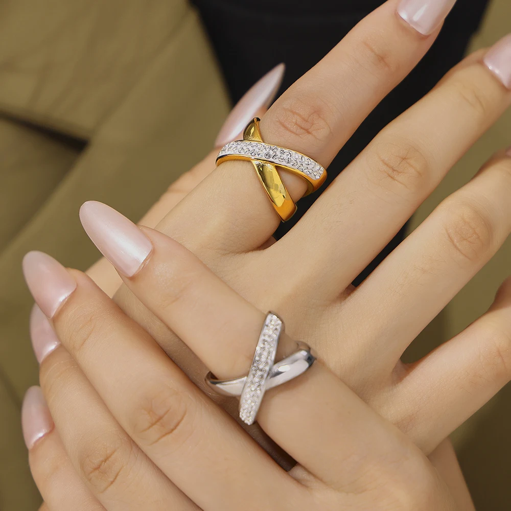 Роскошные кольца с крестом из нержавеющей стали для женщин инкрустированные CZ