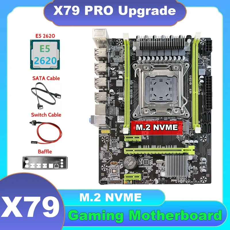 X79 Motherboard Upgrade X79 Pro+E5 2620 CPU+SATA Cable+Switch Cable+Baffle M.2 NVME LGA2011 For LOL CF PUBG