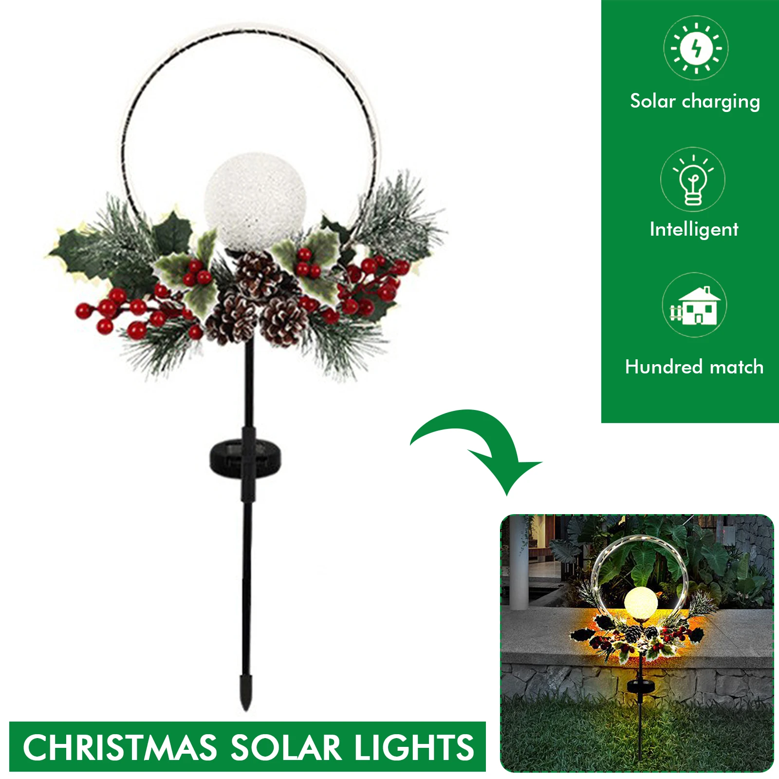 

Рождественский декоративный фонарь 1,2 в Солнечная вилка ландшафтный светильник 26,5 дюймов красная ягода сосновый конус гирлянда светильник...