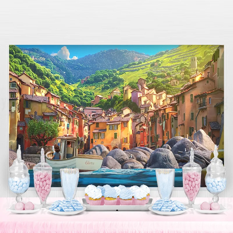 

Disney Luca Outdoor Birthday Banner Photo Background Cake Table Decoration Ocean Theme Party Supplies Photography Backdrop Baby