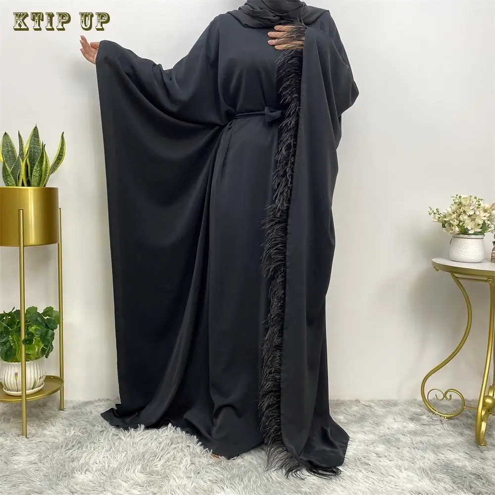 

Модное Элегантное свободное мусульманское платье с рукавами «летучая мышь», с соединением перьев, большие женские платья, женская одежда, абайя, Дубай цзилбаб