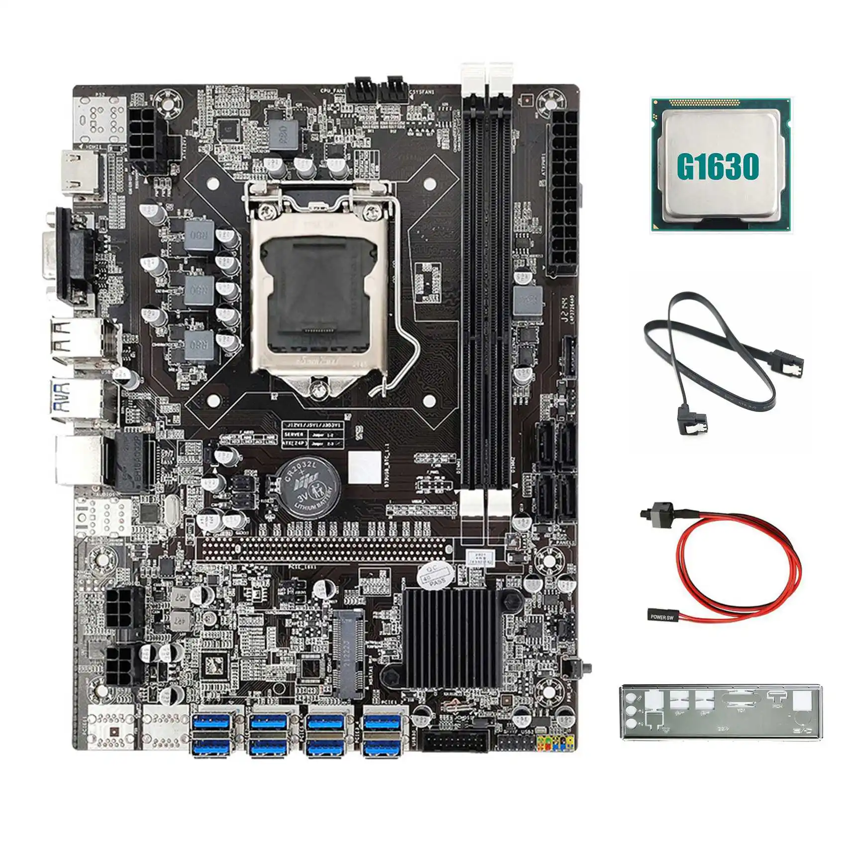 

B75 8USB ETH Mining Motherboard 8XUSB+G1630 CPU+SATA Cable+Switch Cable+Baffle LGA1155 B75 USB BTC Miner Motherboard