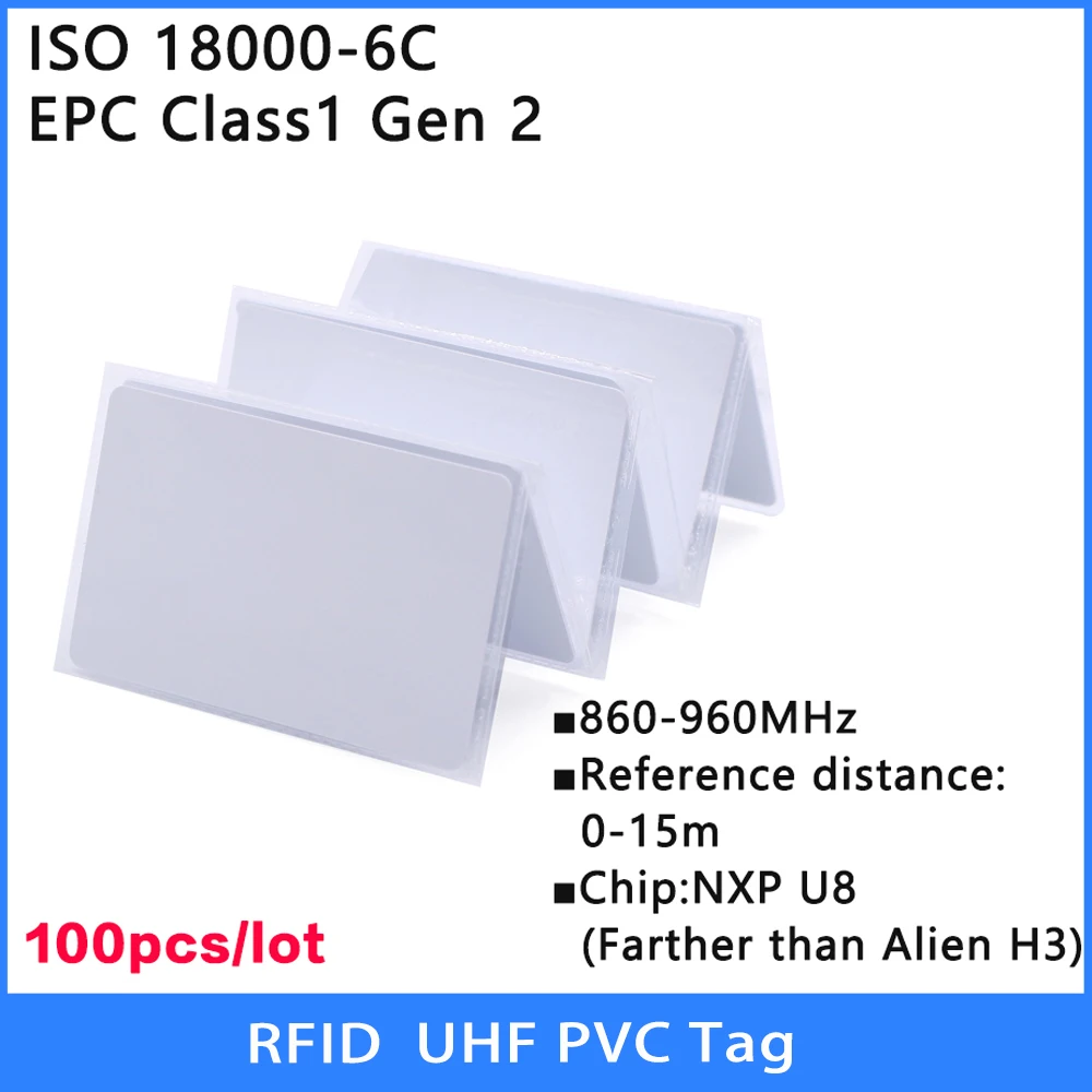 UHF RFID tag 18000-6C 860-960MHz RFID uhf PVC card 100PCS NXP U8 chip Electronic label H3 Alien Long-Range 915 MHz High quality