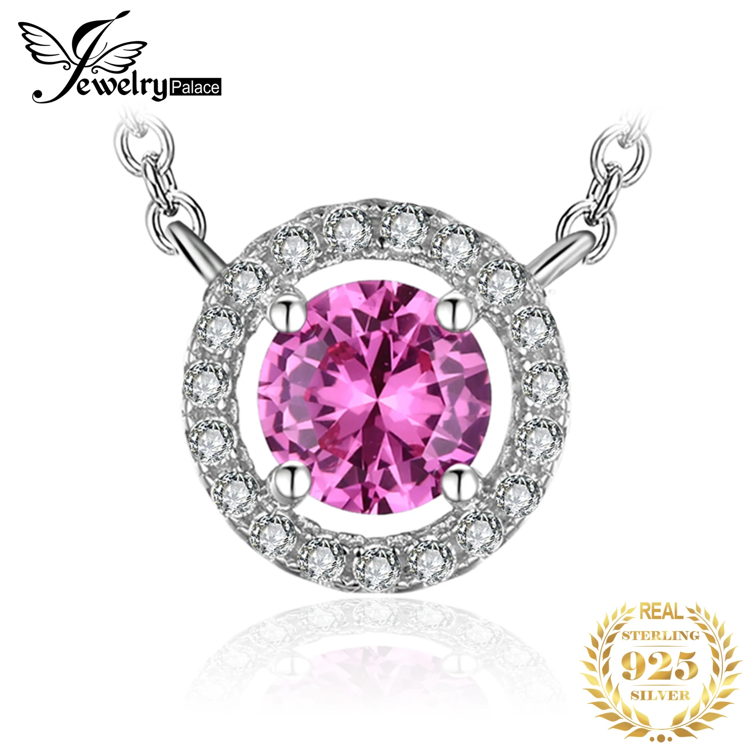 

JewelryPalace Round 1.1ct Created Pink Sapphire 925 Sterling Silver Pendant Necklace for Women Gemstone Fine Jewelry Anniversary