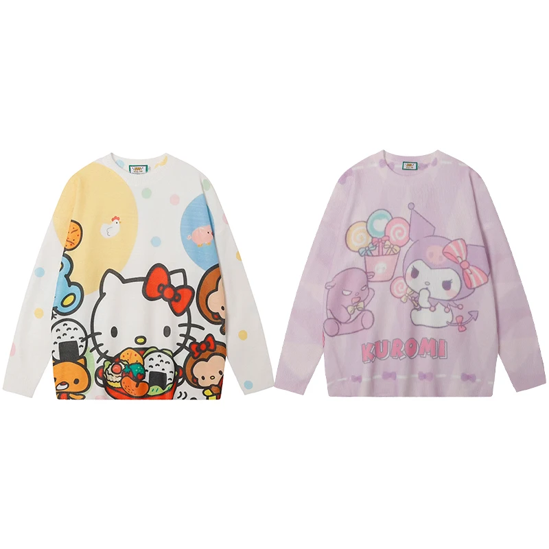 

Hellokitty Round Neck Sweater Anime Sanrio Winter Female Cute Cartoon Loose Casual Comfortable Student Couple Inner Sweater