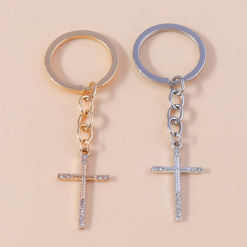 

2 Pcs Crystal Crosses Keychain Women Men Rhinestone Key Ring Pendant Charms for Earrings Necklace Jewelry Accessorie DIY Craft