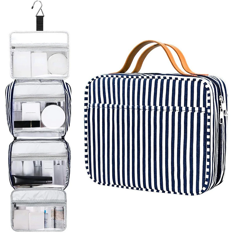 

Cosmetic Makeup Bag Travel Hanging Large Capacity Striped Outdoor weekend travel Toiletry Organizer