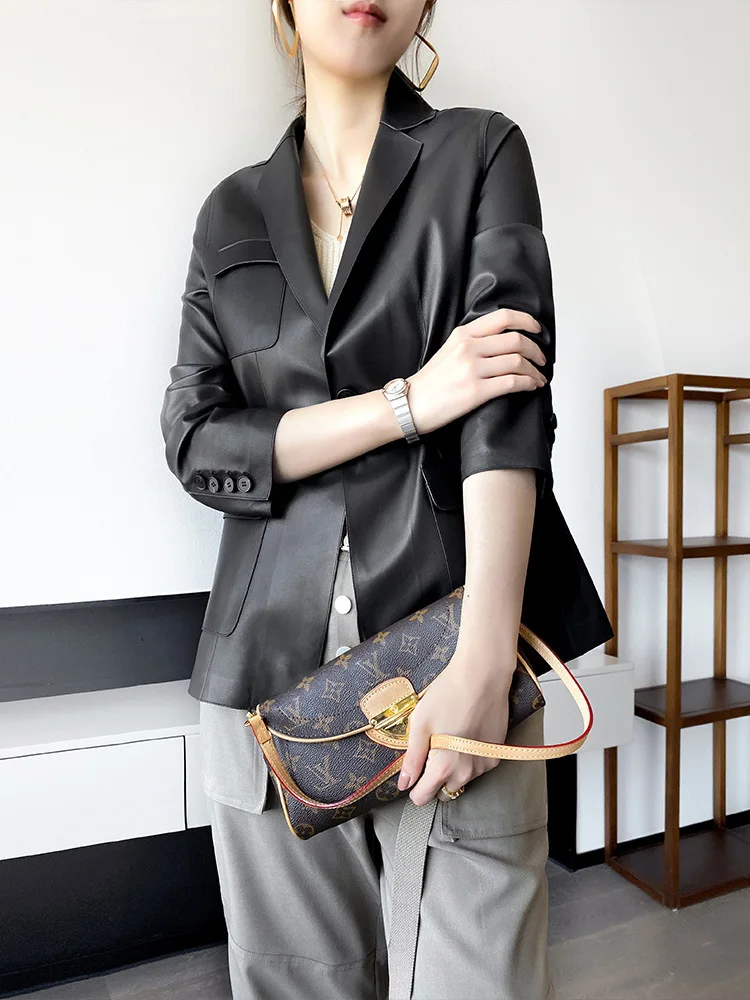 2023 Spring and Autumn New Genuine Leather Clothes Women's Short Temperament Suit Sheep Leather Jacket Fur Coat