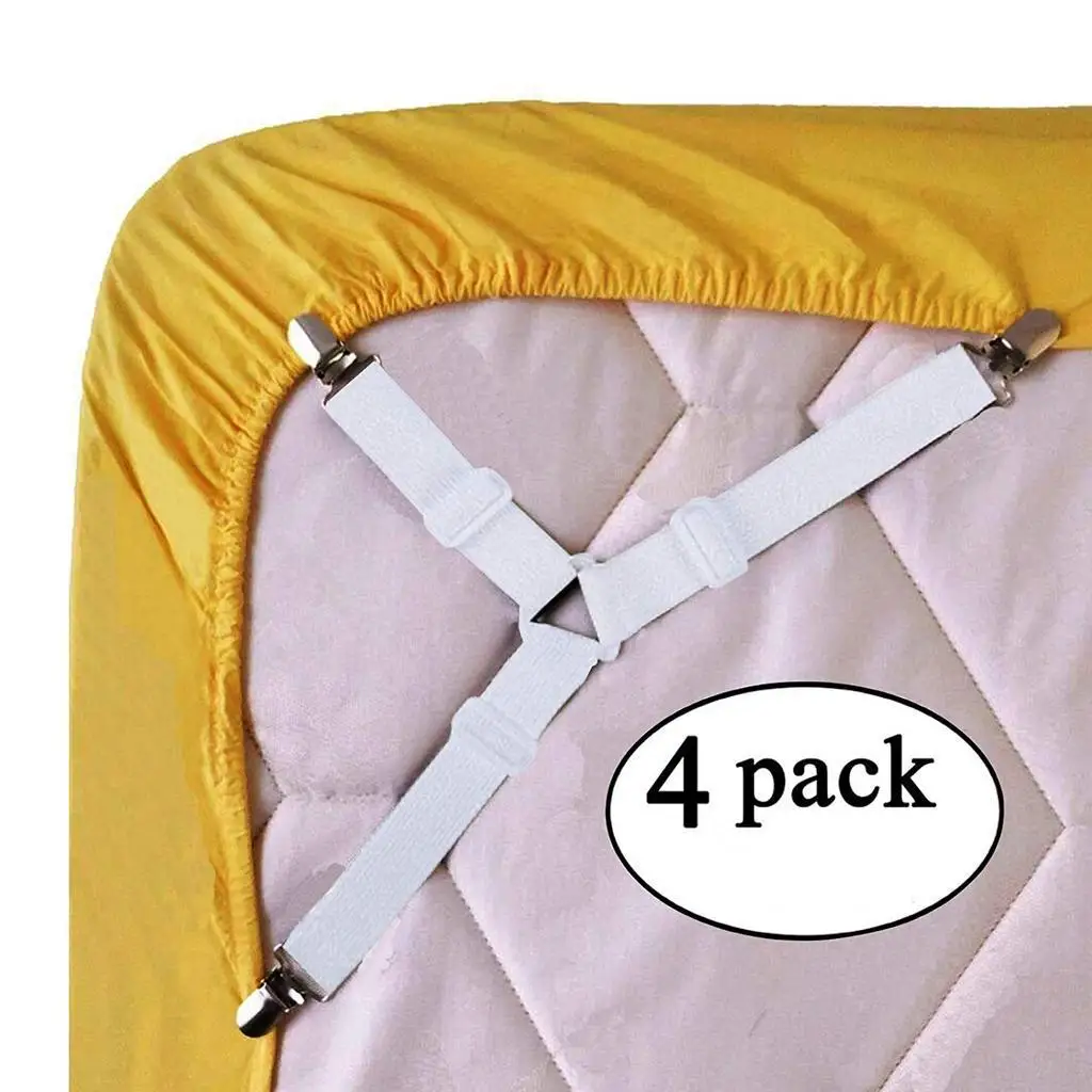 

4pcs/Set Sheet Straps Bed Suspenders Adjustable Fitted Sheet Corner Holder Elastic Fasteners Clips
