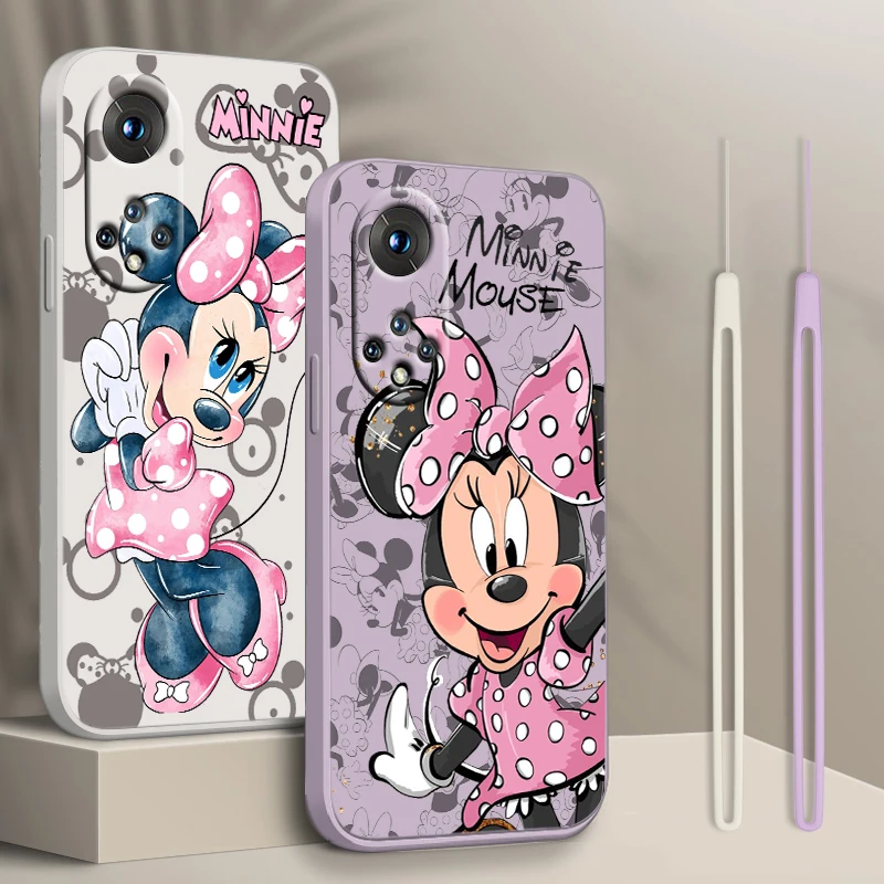 

Pink Minnie Mouse For Honor X7 X8 60 50 30 20 X20 10X Pro Plus Lite Liquid Rope Silicone Candy Cover Phone Case