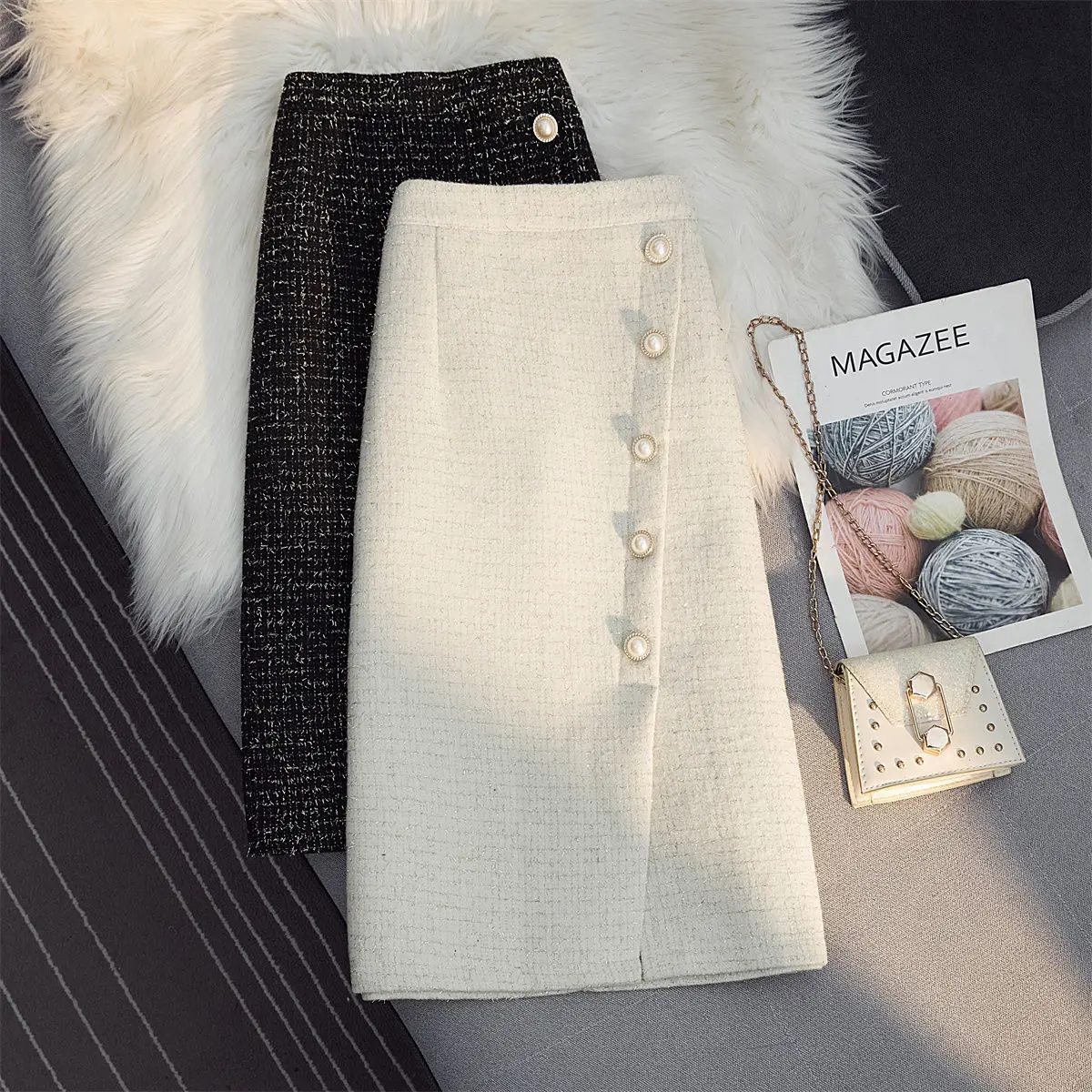 

Vintage Corduroy Long Skirts for Women Thicken Midi Bright Silk Skirt Fashion Clothing Elastic Waist Fall Winter 2022 New T415