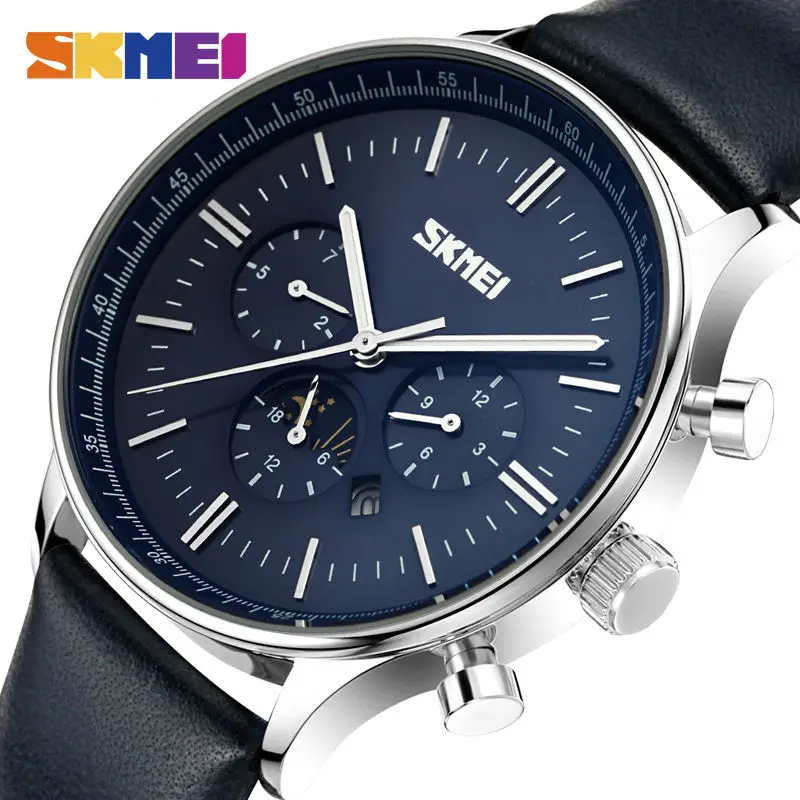 

SKMEI Fashion Watches Men Business Quartz Wristwatches 30M Waterproof Casual Leather Brand Casual Watch Relogio Masculino 9117