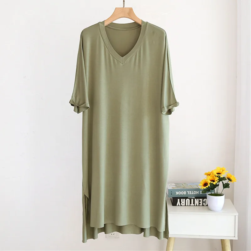 

Women Summer Nightdress Thin Casual Short Sleeved Dress Loose Modal Night Wear Shirt V Neck Ladies Nightgowns ночнушка женская