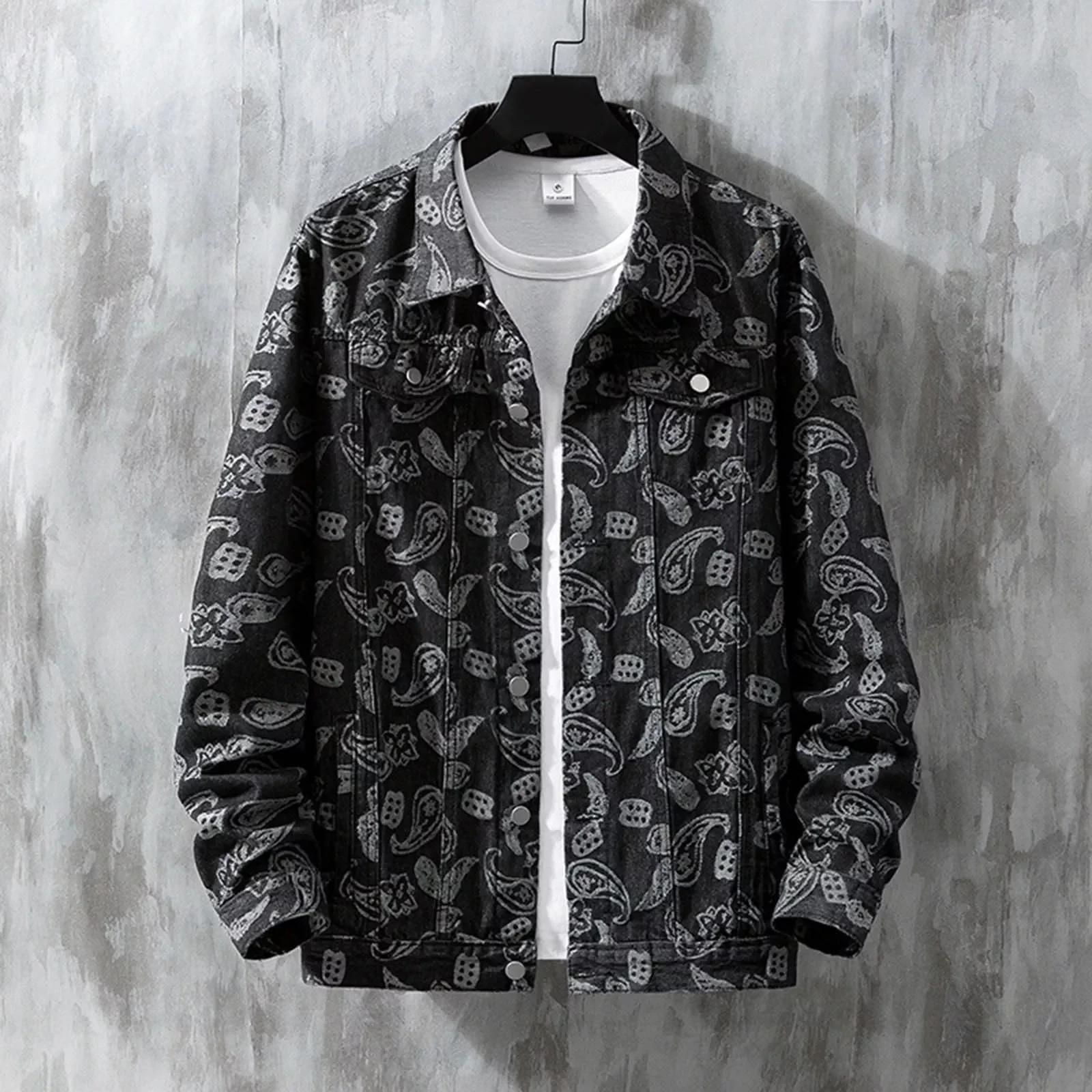 

Mens Fashion Solid Color Lapel Hole Large Pattern Denim Pocket Jacket Rain Jacket Shell Women Fast Shipping