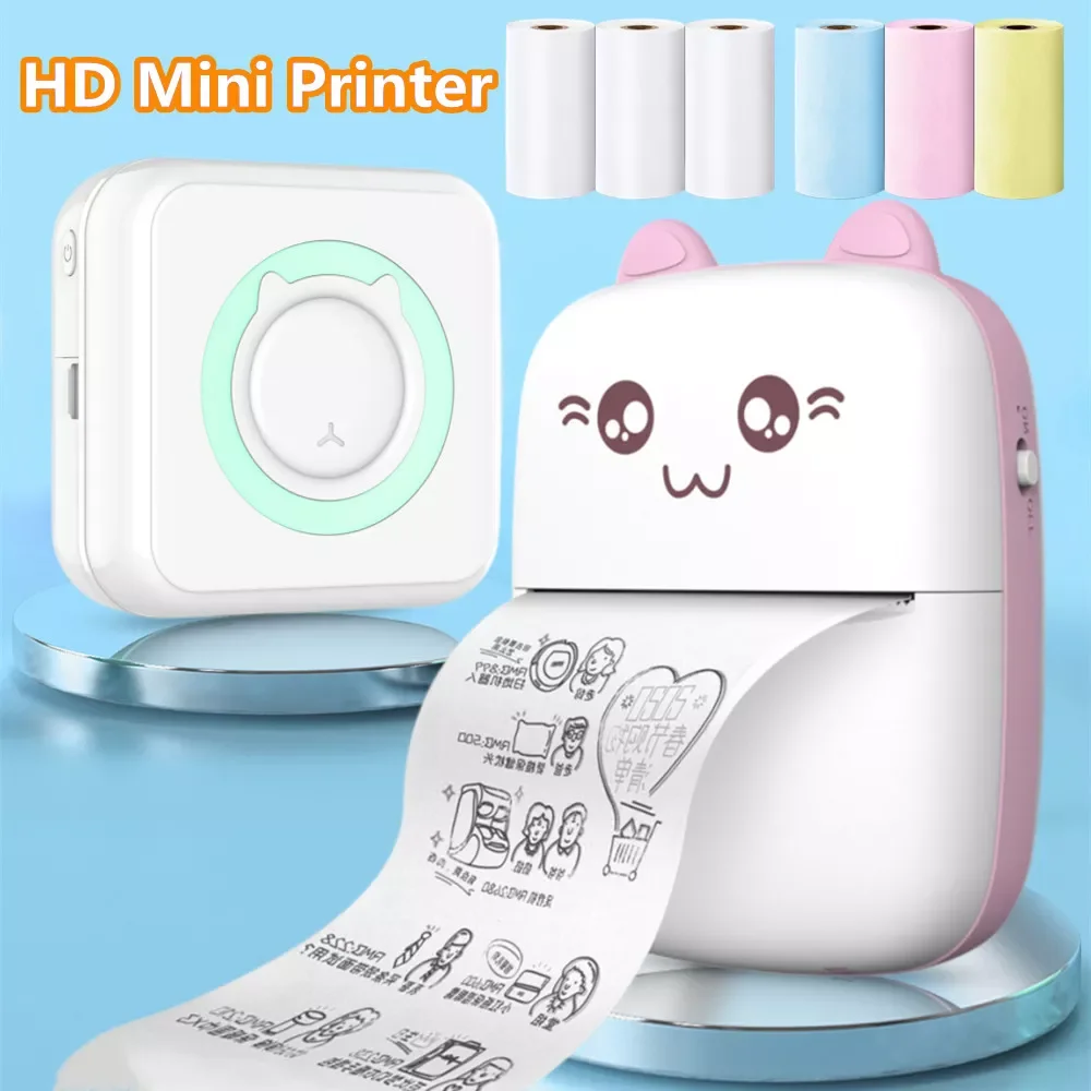 HD Mini Label Printer Thermal Portable Photo Printers Stickers Paper Inkless Wireless Cat Kid Impresora 200dpi Android IOS 57mm