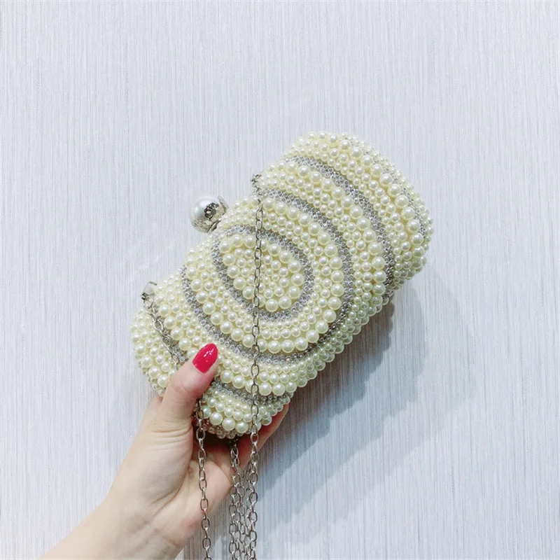 

Female Clutches Day Wedding Luxurious Full Pearl Evening Bag With Diamond Chain Shoulder Bag Girl's Dinner Party Bag MN1382