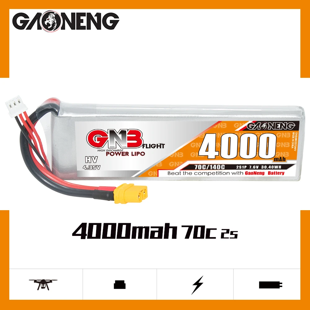 

Gaoneng GNB 2S1P 4000mAh 7.6V 70C/140C HV LiPo Battery Pack With XT60 EC5 Plug For RC Helicopter Airplane RC Car Boat Parts