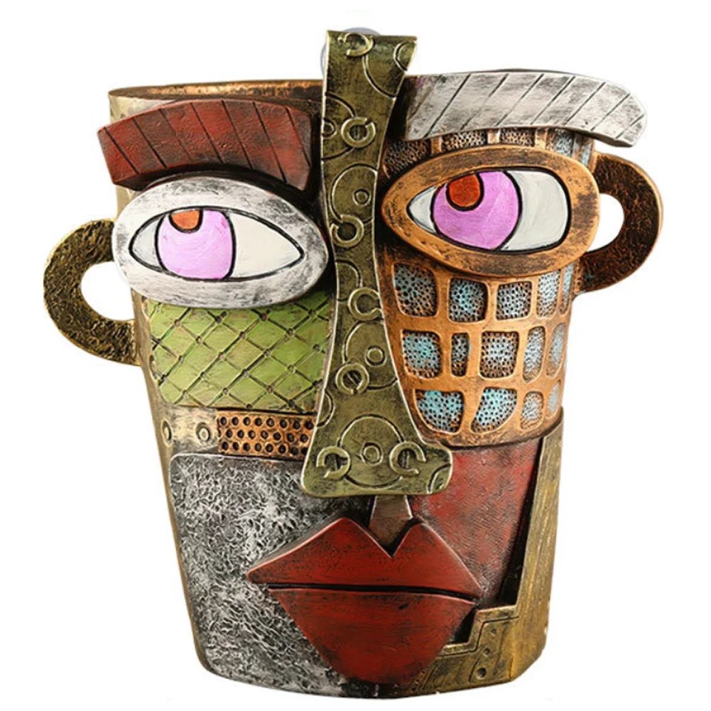 Абстрактное Лицо Doniczkowa Горшок Для Растений Зеленая Смола Цветочный Классический