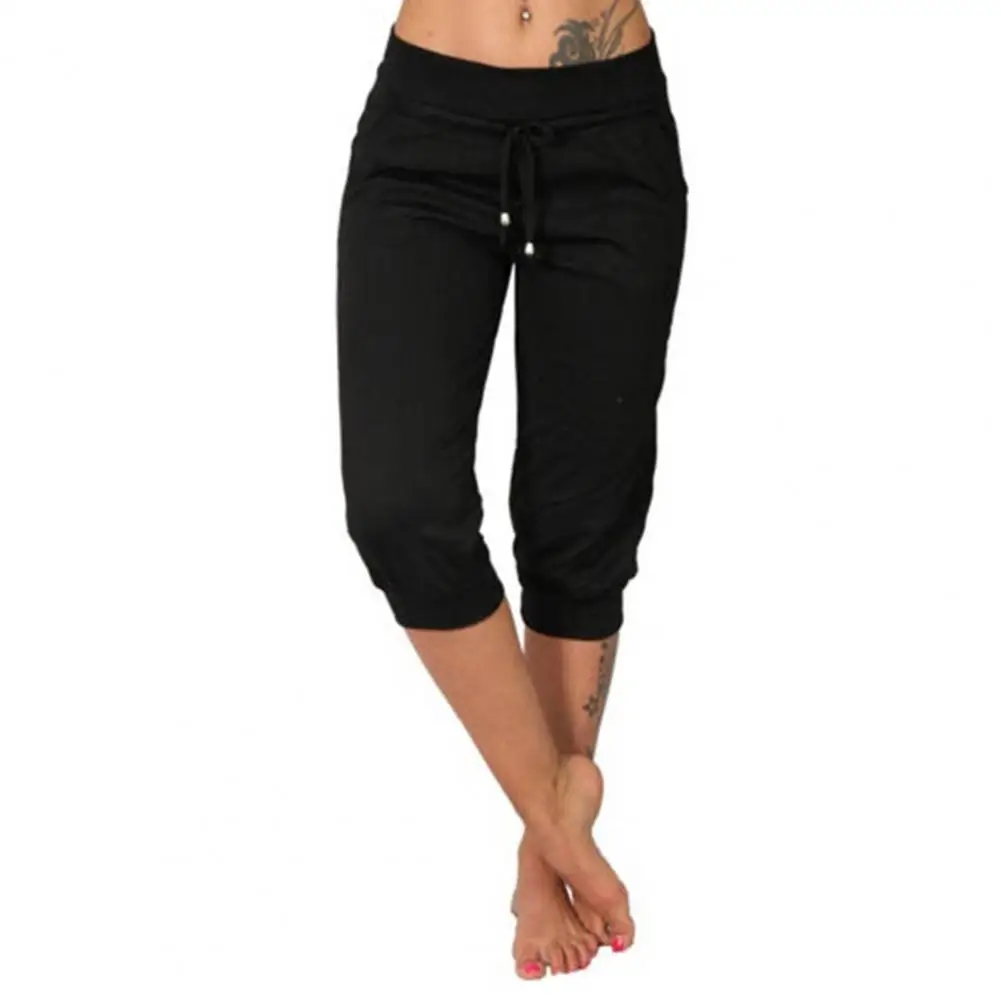 

Popular Pants High Waist Pockets Trousers Solid Color Drawstring Pants