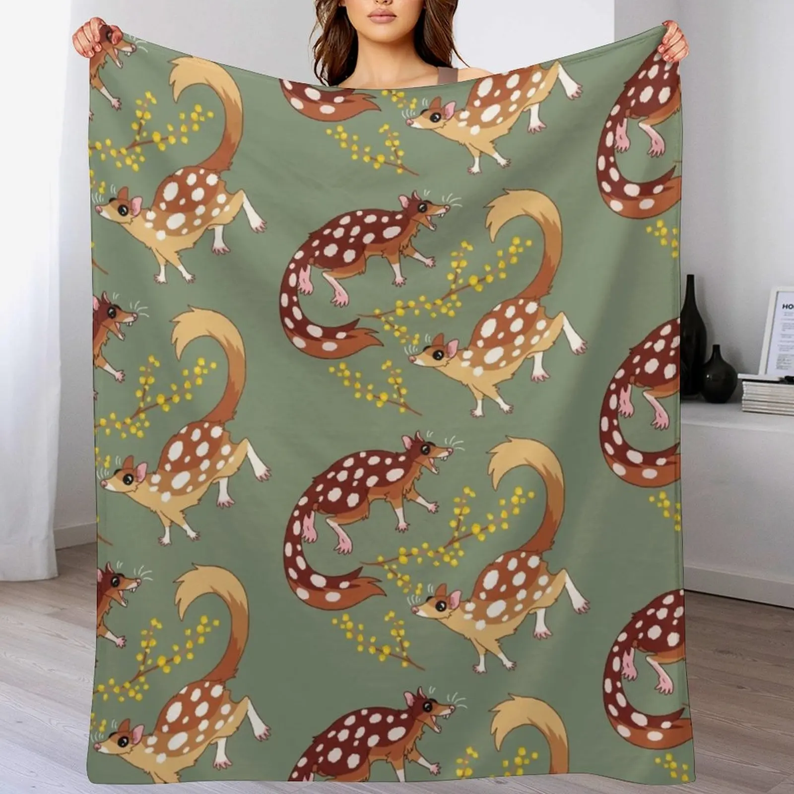 Quolls and Wattle Throw Blanket Vintage Luxury Brand Thermal Blankets
