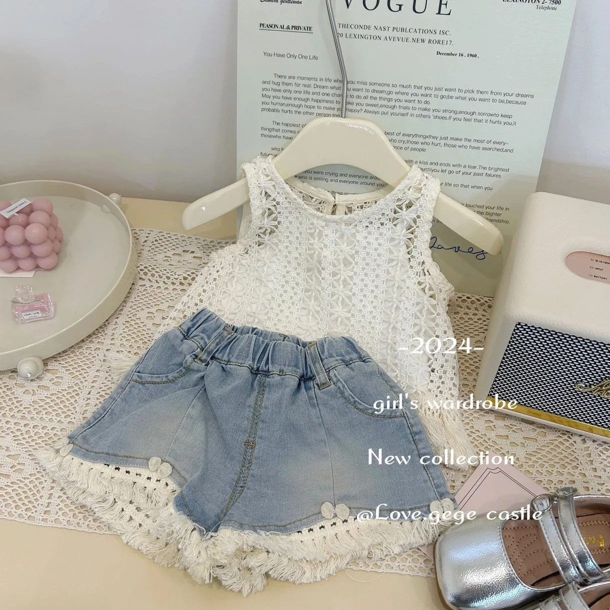 Летние костюмы для девочек новинка 2024 года женский летний ажурный жилет с