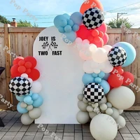 118pcs natural sand macaron blue red fast two balloon birthday party decorations retro race car themed diy balloon garland kit