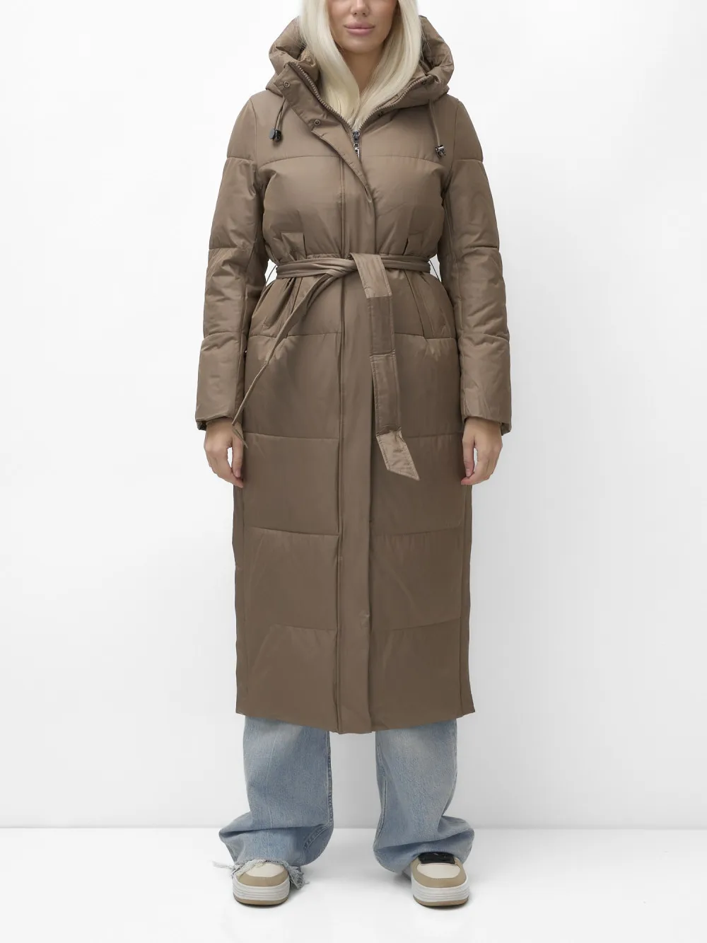 Пальто утепленное стеганное зимнее с капюшоном женское AD9605K