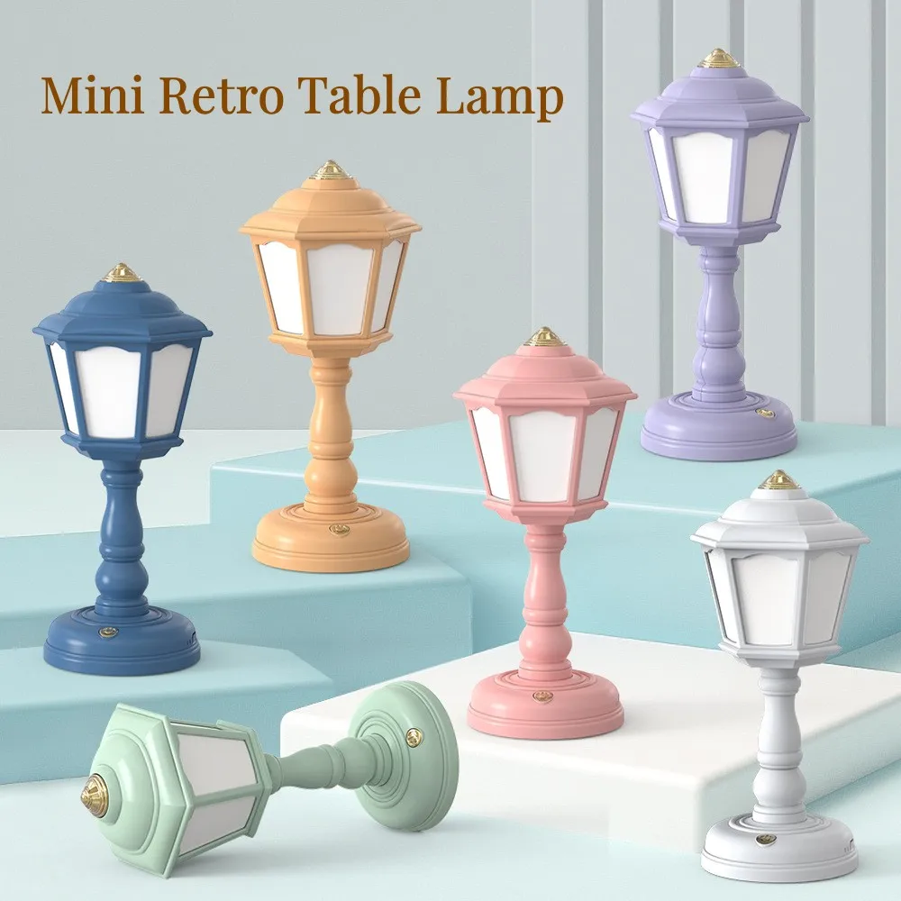 Retro LED Desk Lamp Mini Night Light USB Charging Touch Dimmable Room Decor Eye Protection Bedside Reading Lamp Street Lamps