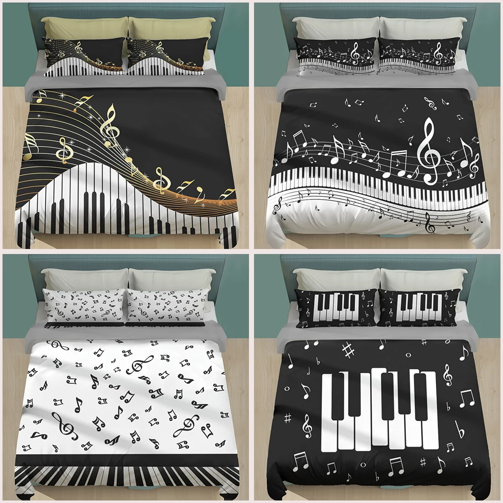 

3D Duvet Cover Piano Music Notes Printed 240x220 Bedding Set 2/3pcs Quilt Cover With Zipper Closure King Size Comforter Cover