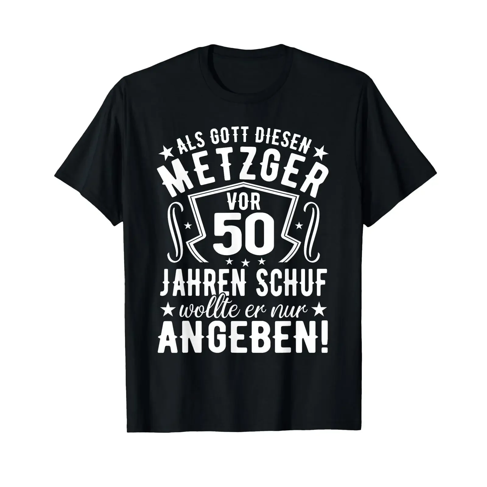 Фото Мужская футболка Metzger 50 Birthday Man 50th Butcher, черная, винтажная, дизайнерская, с эффектом потертости, стильная, универсальная, в стиле стритвир №1