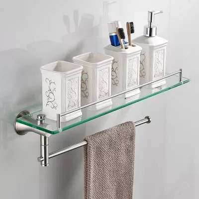 

Bathroom shelves Stainless Stee With Tempered Glass Bathroom Accessories Bathroom Shelf Wall mounted Shelves DG8414SN
