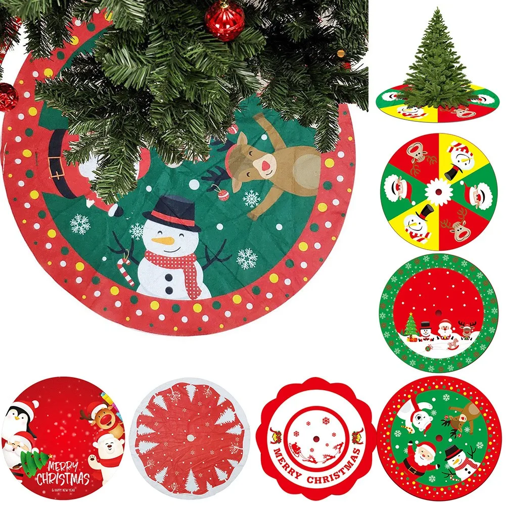 

Christmas Tree Skirt Snowman Santa Reindeer Pattern Carpet Xmas Floor Rug Decorations For Christmas Party Home Ornaments 90cm