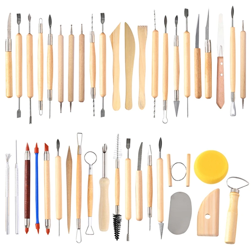

42 Pcs Pottery & Clay Sculpting Tools Kit Double-Sided, Wooden Handles Clay Carving Tools Set
