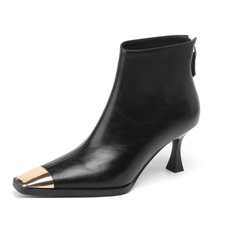 Женские ботильоны из спилка и металла осенне-зимние ботинки с квадратным носком