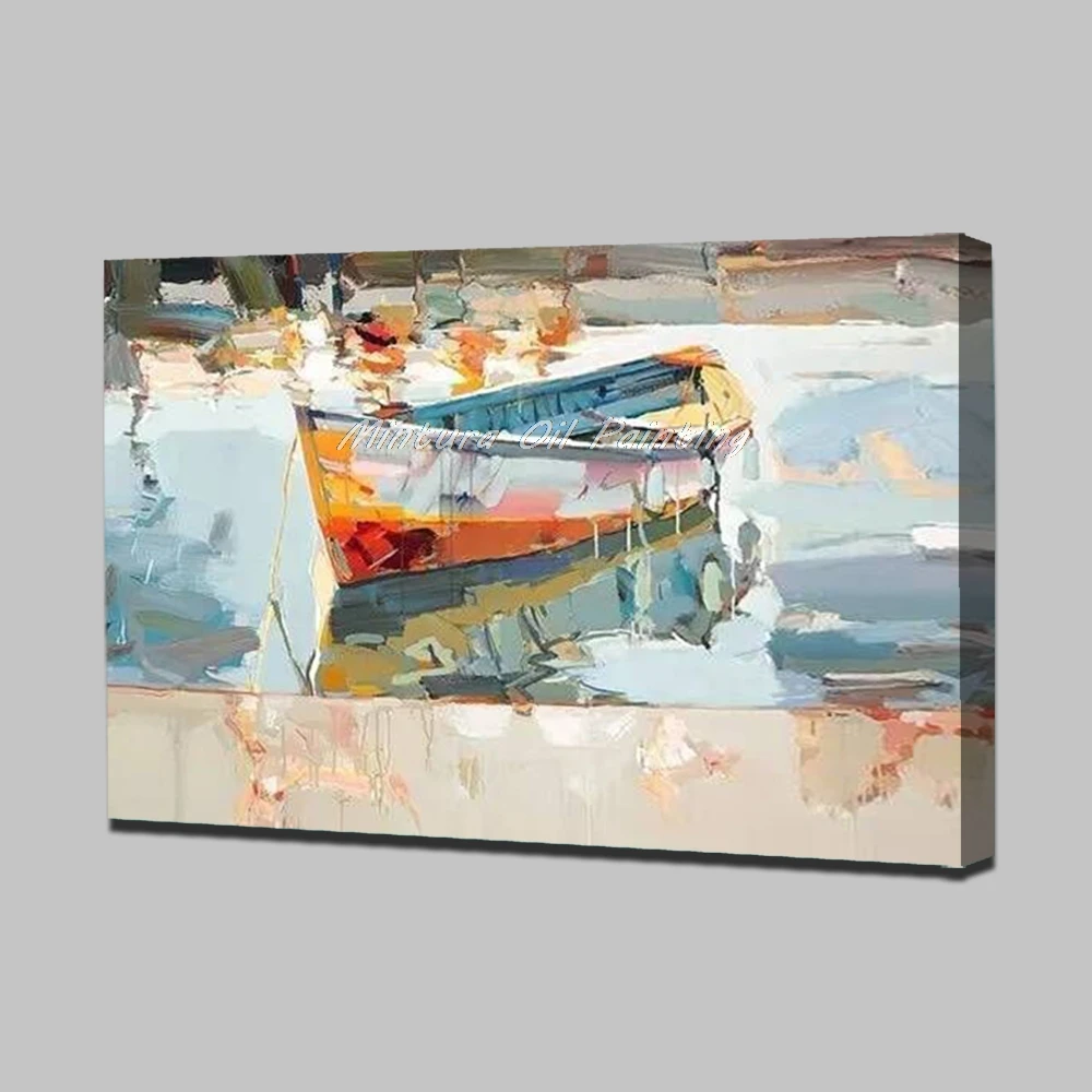 Mintura 100% современная абстрактная картина маслом ручной работы лодка в озере