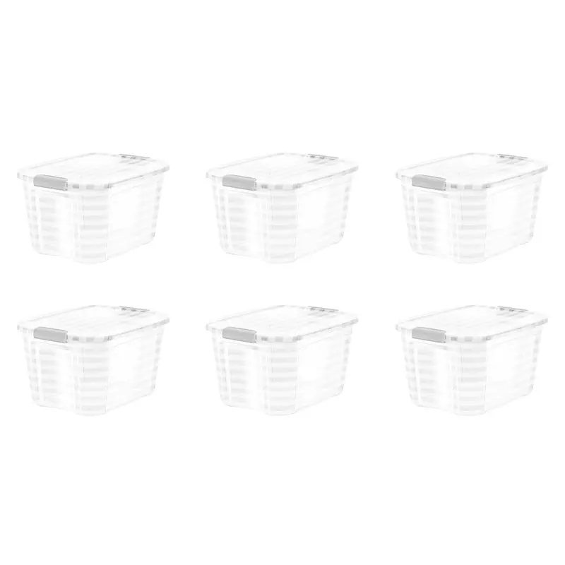 

42 Quart Clear Stripes Plastic Latching Lid Tote Set of 6