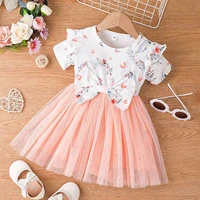 6m 4y toddler baby girls princess dress 2022 summer short sleeve easter cartoon rabbit printed bowknot tulle party dress clothes