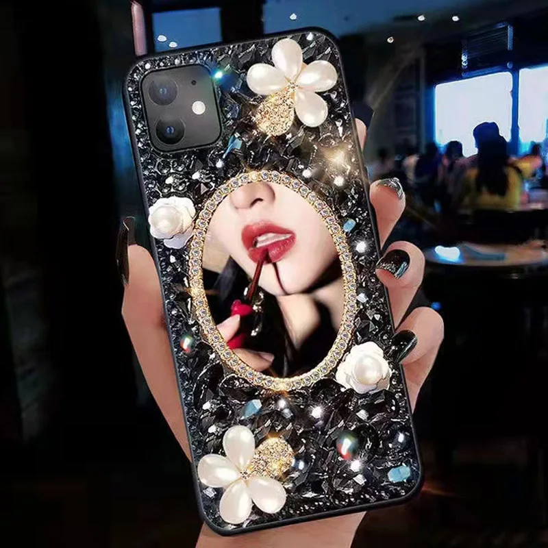 

Sunjolly Black Diamond Mirror Case for Xiaomi Redmi Note 8T 6 5 Plus 4X 7A K20 Pro S2 K30 9SE A1 F1 Rhinestone Phone Cover coque