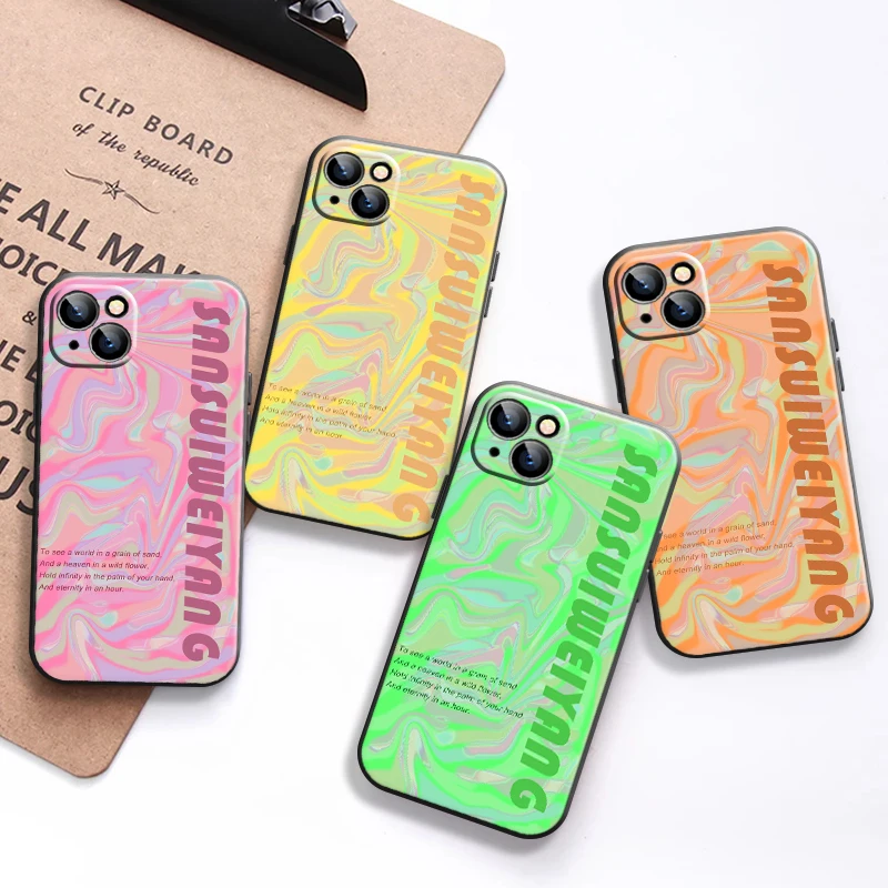 

Gradient Art Laser Phone Case For iPhone 13 11 Pro 12 Mini MAX X XR XS 8 7 Plus 6 6s SE 2020 Black Funda Silicone Cover Back