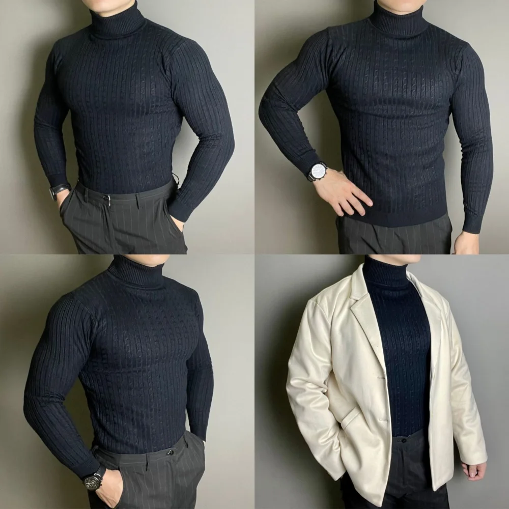 New Winte Men's Rollneck Knitted Keep Men Jumper Knit Woolen Turtleneck Warm Sweater Casual Pulloverr Coats Knit Sweater