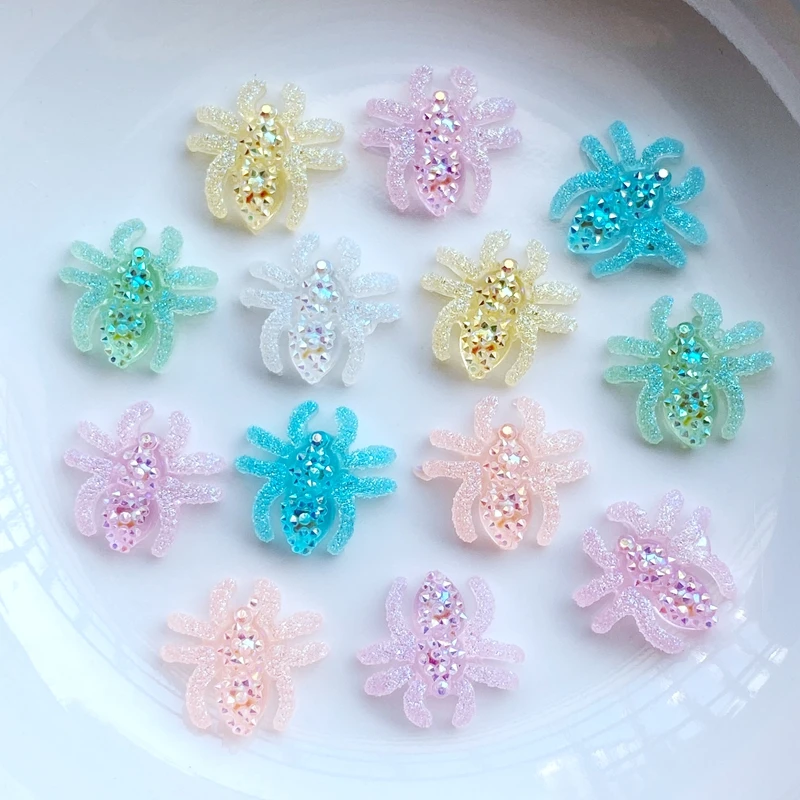 

60pcs/13MM Resin Flat Back Cartoon Shiny Spider Nail Art For DIY Manicure Decorations Jewelry Making Hairwear Accessories