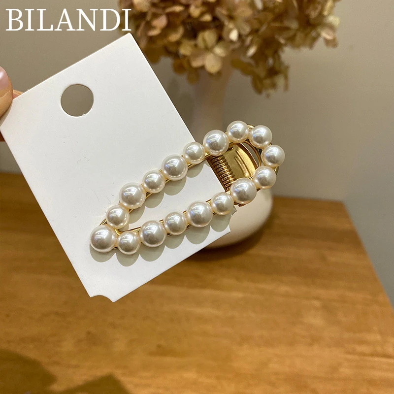 

Bilandi Handmade Pearls Hair Clips Pin For Women Fashion Geometric Side Bangs Clip Barrettes Headwear Top Clip Hair Accessories