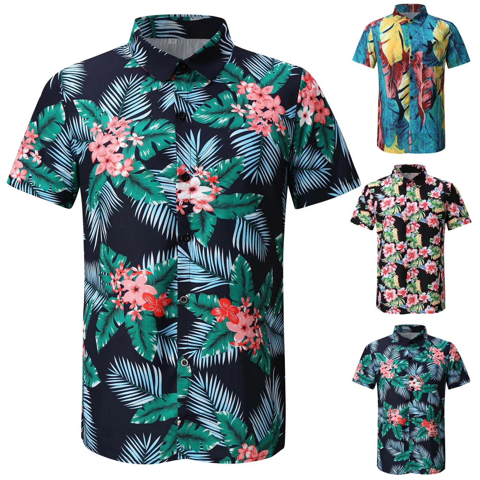 

Vintage Floral Print Beach Shirts Casual Men Button Turn-down Collar Shirt 2022 Summer Short Sleeve Tops Mens Fashion Streetwear