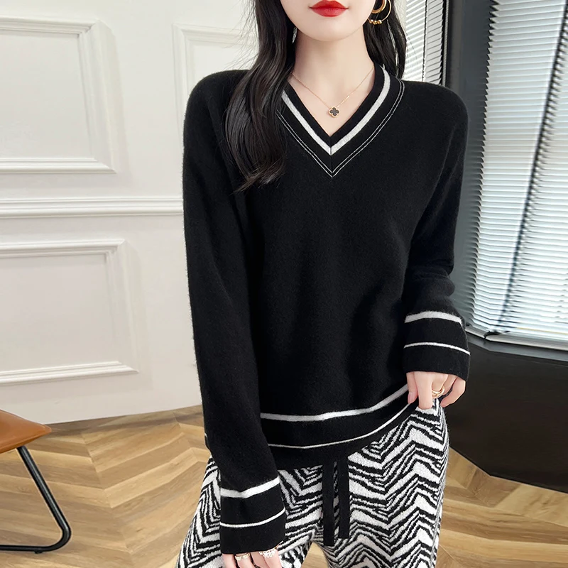 Новинка 2024 пуловер из 100% мериносовой шерсти кашемировый свитер Женский с