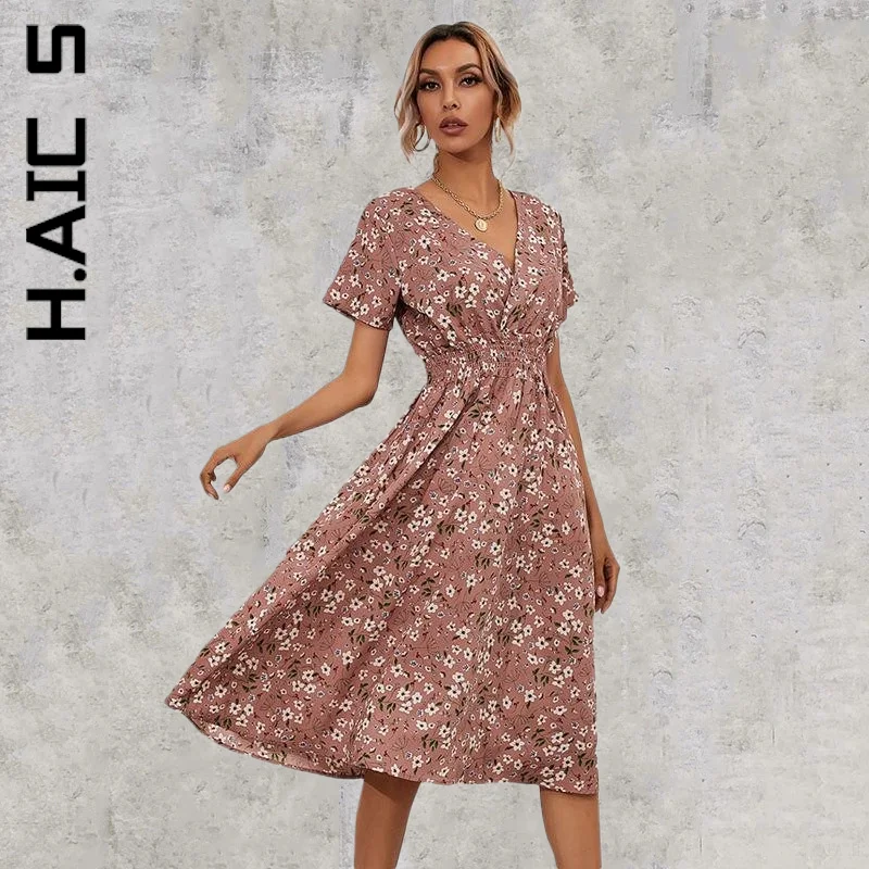 

Женское шифоновое платье с коротким рукавом, цветочным принтом и коротким рукавом