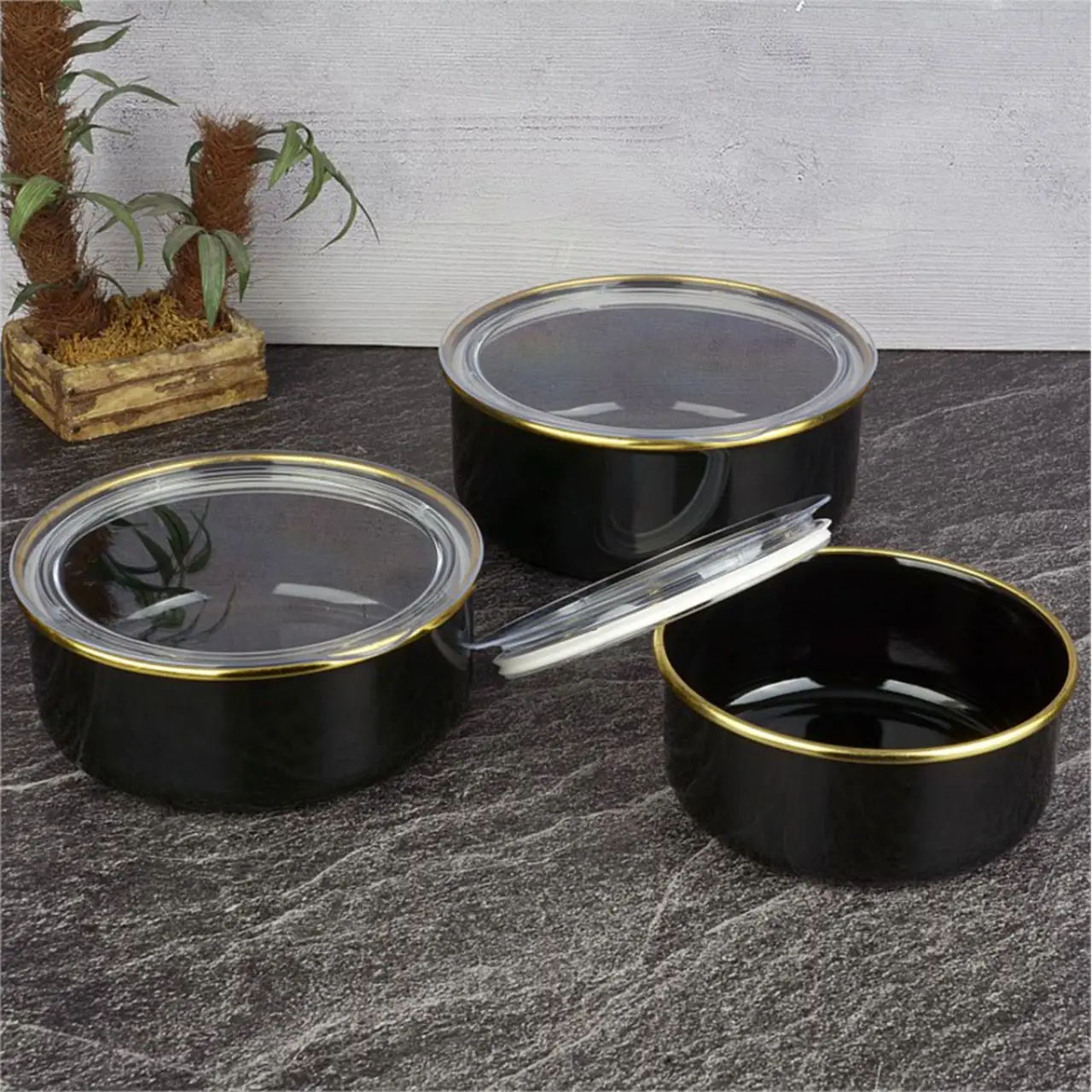 

Black Gold 3-18 Cm enamel storage container-18 Cm