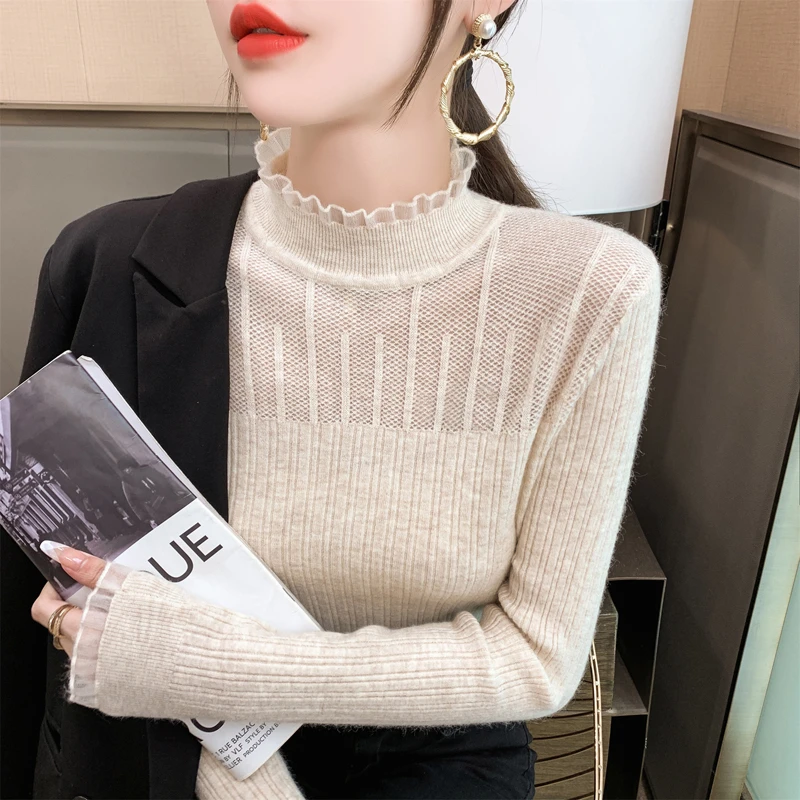 Модный осенний милый свитер с длинным рукавом и полувысоким воротником пуловеры