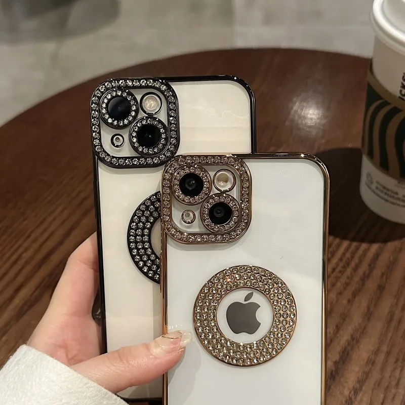 Diamond Glitter Case For iPhone 14 Plus 12 11 13 14 Pro Max Plating Rhinestone Soft Silicone Shiny Bling Transparent Back Cover