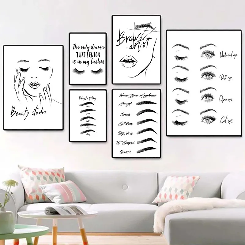 

Fashion Beauty Makeup Poster Painting Eyebrow Eyelash Wall Art Lipstick Picture Beauty Salon Girl Room Decoration Picture