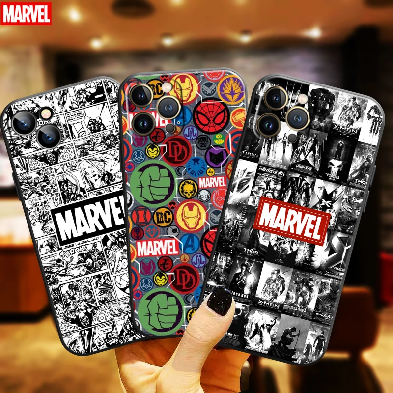 

Marvel Avengers Logo For Apple iPhone 13 12 11 Pro Max Mini X XR XS Max 6 6S 7 8 Plus Phone case Liquid Silicone funda Carcasa
